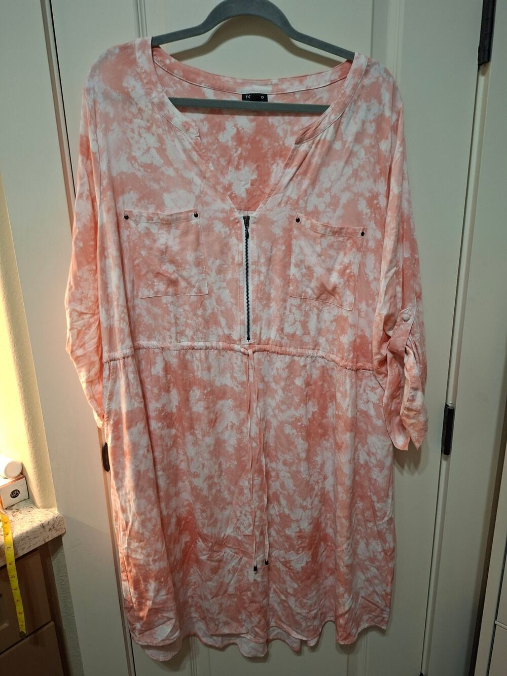Torrid Harper Georgette Shirt Dress  Sz 4 Pink Coral Multi Abstract Print